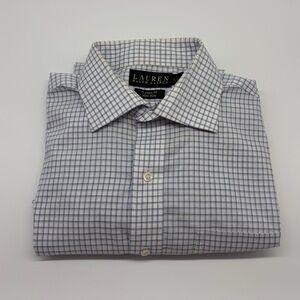 Lauren Ralph Lauren Long Sleeve Button Front Shirt Blue Check 16 34/35 No Iron